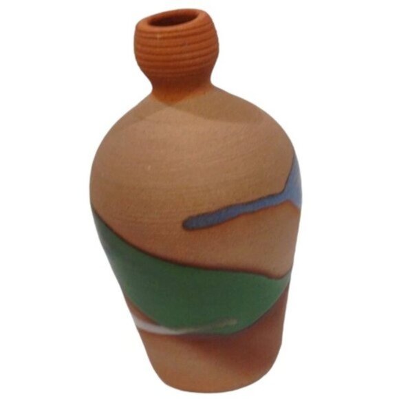 Vintage Alfa Dom Blue Green White Drip Glaze Pottery Vase Dominican Republic - Picture 3 of 7